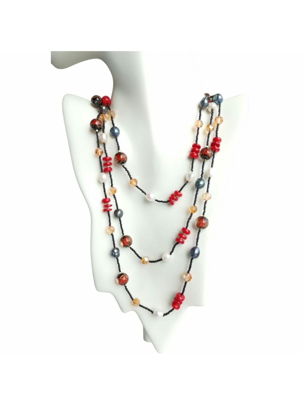 Freshwater Pearl Swarovski Crystal Murano glass Rope Necklace 64"